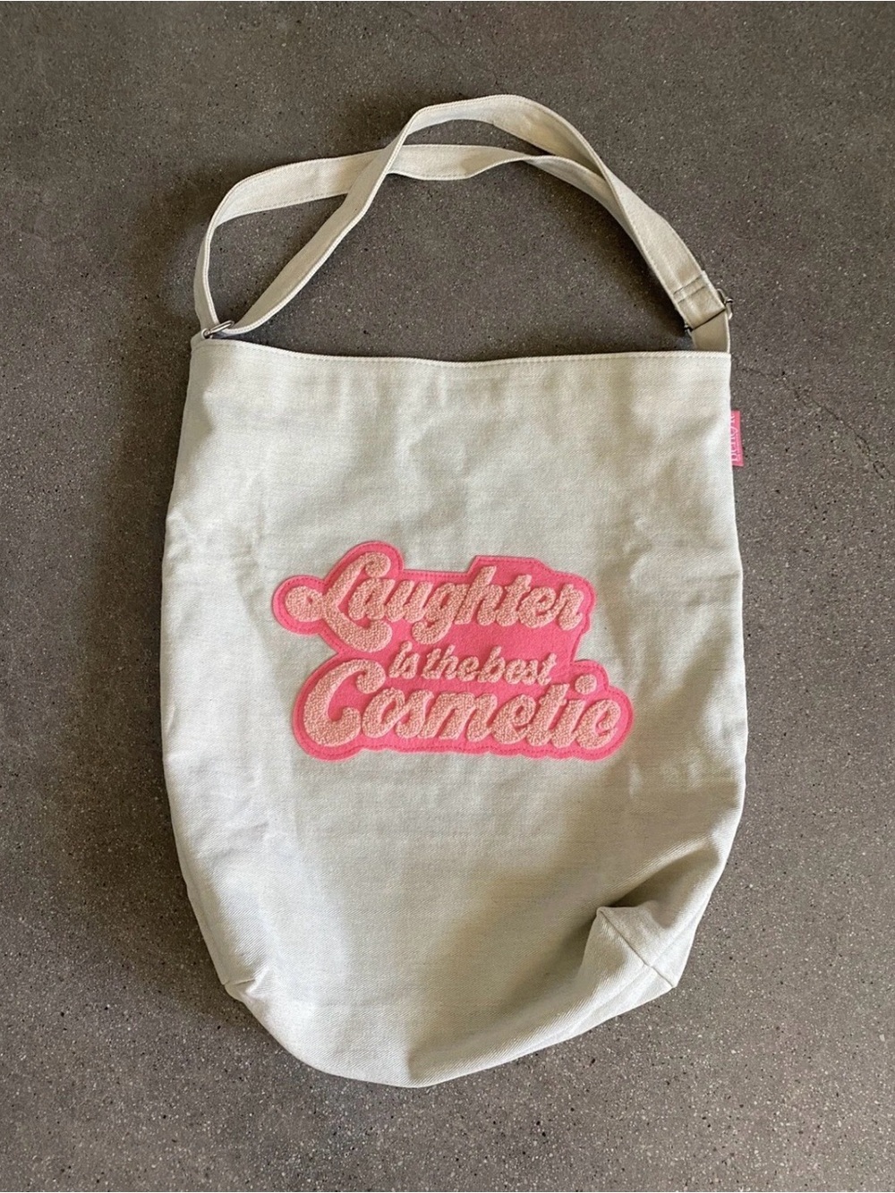 Benefit Canvas Tote with Pink Script Patch